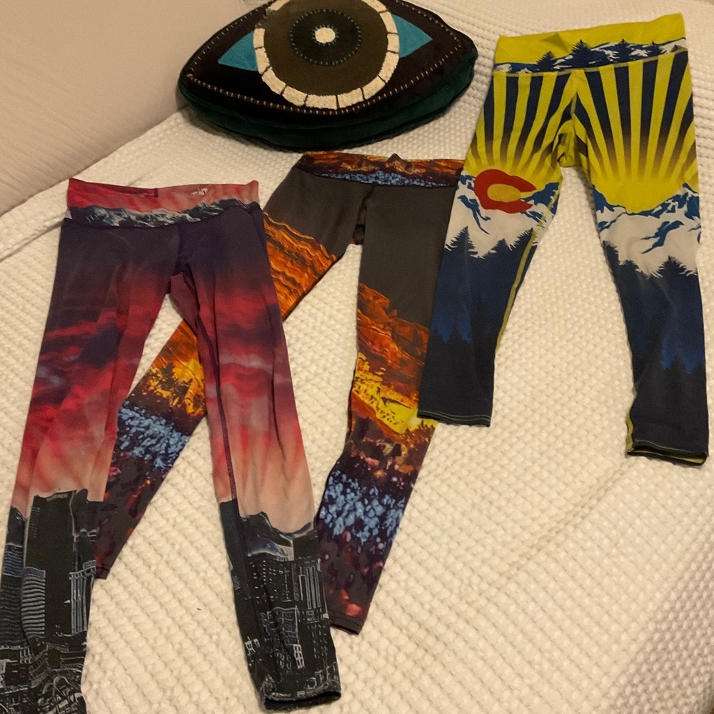3 Pairs of fun, distinctly Colorful Colorado Leggings by Colorado Threads
